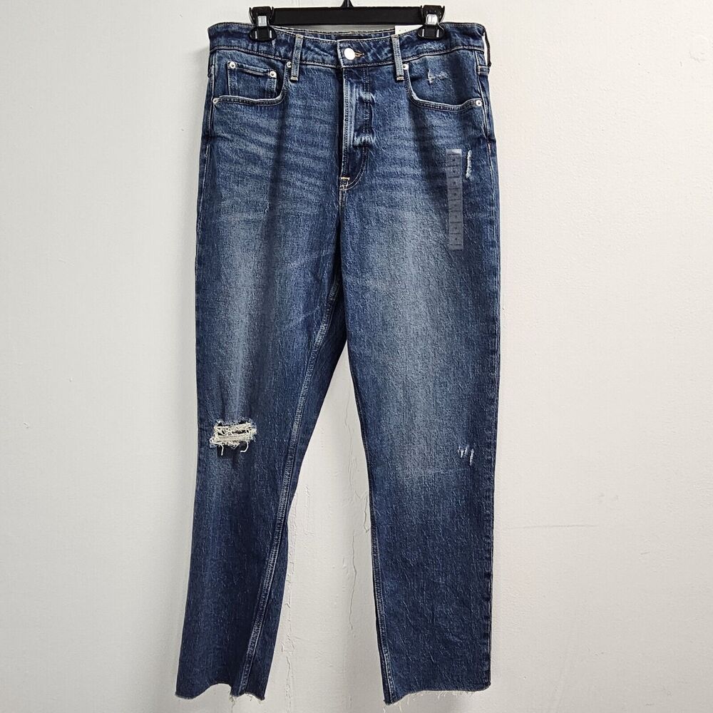 Free Assembly Jeans Women size 12 Blue Denim Super High Rise Straight Distressed
